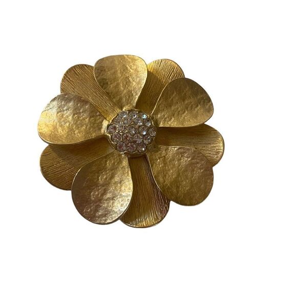 Beautiful Substantial Gold Tone & Pave Crystals Flower Pendant. - Picture 5 of 5